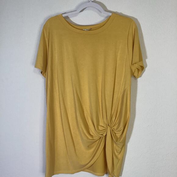 Jodiful Yellow Short Sleeve Blouse with Knot on Side Size Large Gently Used - Picture 1 of 4